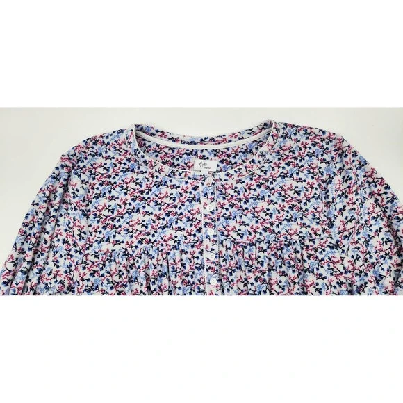 Aria Collection Nightgown Womens 3X Blue Pink Floral Long Sleeve Fleece Pockets - Picture 3 of 10